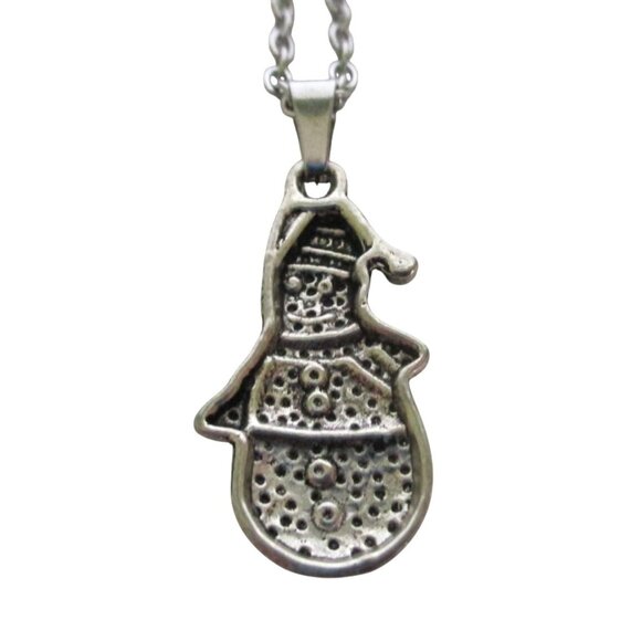 New Snowman Pendant Necklace on 18" Stainless Chain - Christmas Holiday Jewelry - Picture 3 of 5